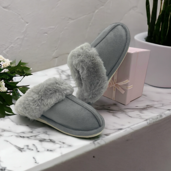 Ladies Slippers Grey Medium boxed SIZE 6-7